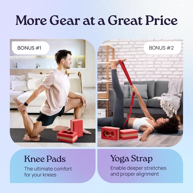 Deep-Zen ® Yoga Blocks Wrist Support; Yoga Blocks 2 Pack with Knee Pads and Strap to Put Less Weight on Wrists; Durable, Versatile Yoga Brick Exercise Block Set, Blocks Yoga - Image 3